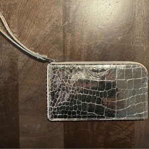 Zadig & Voltaire Silver Croc-Embossed Wristlet
